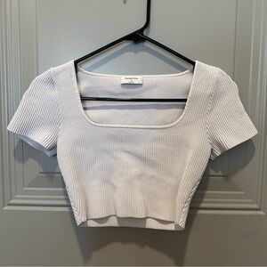 Babaton Ribbed Knit Blouse in Light Gray